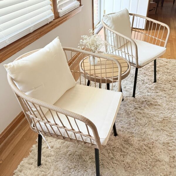 YITAHOME Accent Chairs Set of 2 Mid-Century Modern Chair with Pillow Upholstered Lounge Arm Chair with Side Table & Soft Cushion for Living Room, Bedroom, Balcony, Beige