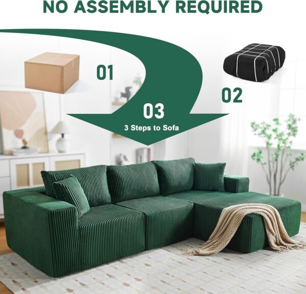 HUATEAN 108” Modular Sectional Sofa, Cloud Sectional Couch with Deep Seat, Modern Modular L-Shape Sofa Couch with Chaise,Upholstered Couches for Living Room Bedroom (Corduroy, Green)