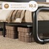 SHA CERLIN Queen Size Metal Bed Frame with Wooden Headboard and Footboard, Heavy Duty Oval-Shaped Platform Bed with Under-Bed Storage, Noise Free, No Box Spring Needed, Black