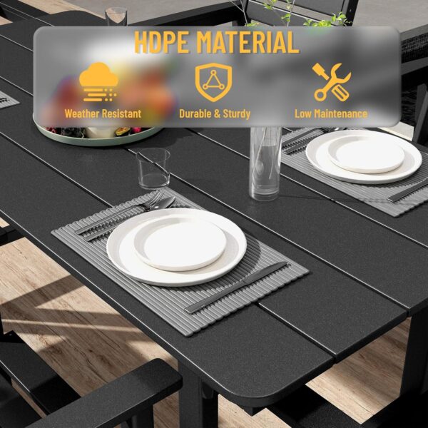 FOOWIN Outdoor Table and Chairs Set 5-Piece HDPE All Weather Patio Dining Set with Umbrella Hole,Outdoor Patio Furniture Dining Set for 6,Patio Kitchen Table Set for Garden,Backyard,Poolside Black