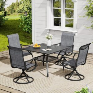 VICLLAX 5 Pieces Outdoor Dining Set, Patio Furniture Set of 4 Patio Swivel Dining Chairs and Square Patio Table with Storage Shelf, Dark Charcoal Chairs & Black Tabletop
