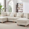 Eafurn Free Combination Reversible Modular Sectional Couch with Movable Ottoman Sets, Modern Corduroy Upholstered Convertible Sleeper Sofa Bed, Deep Seat Leisure Lounge Sofabed for Living Room Office