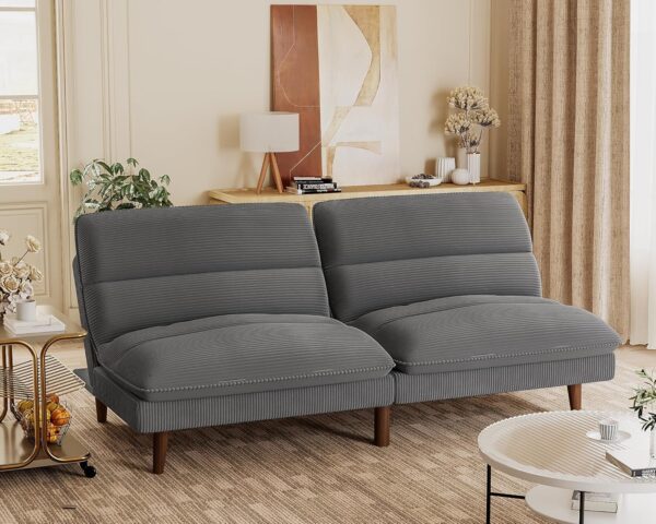 Homall Futon Couch, Modern Futon Sofa Bed with Adjustable Backrest, Convertible Sleeper Sofa Bed for Small Apartments, Loveseat, Office (Corduroy, Grey)