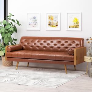 KEIKI 72" Sofa Couch with Wood Frame,Button-Tufted Fabric,Iconic Splayed Legs,Mid Century Modern Design
