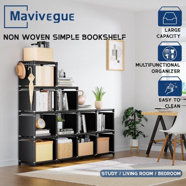 Mavivegue Book Shelf, 12 Cube Storage Organizer, DIY Bookcase, Metal Bookshelf,Tall Book case for Bedroom, Living Room,Office,Closet, Black Cubicle Rack