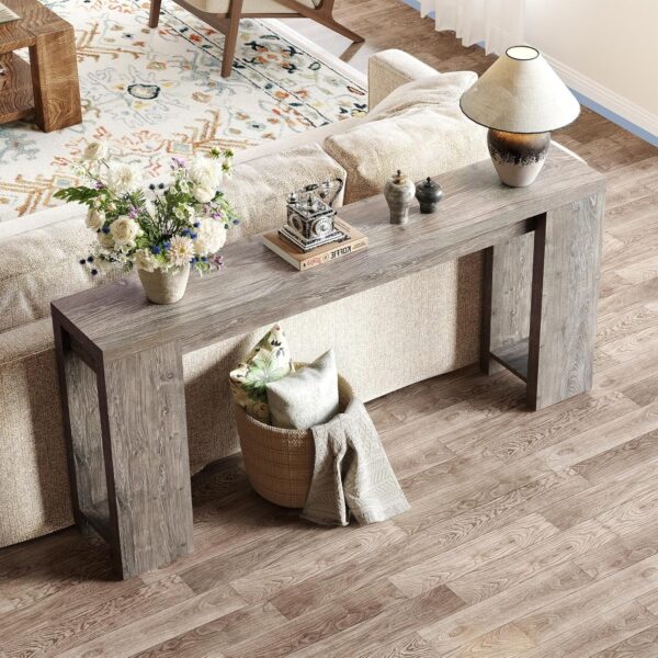 LITTLE TREE 70.9-Inch Long Entryway Table, Farmhouse Sofa Console Table for Living Room, Entryway, Hallway, Grey