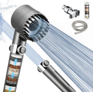 Ion Drops Shower Head with Fiters for Hard Water, High Pressure Handheld Shower Head with On Off Switch for Rv/Camper,Filtered Iondrops Showerhead with Hose (Gun Grey,2 Filters)
