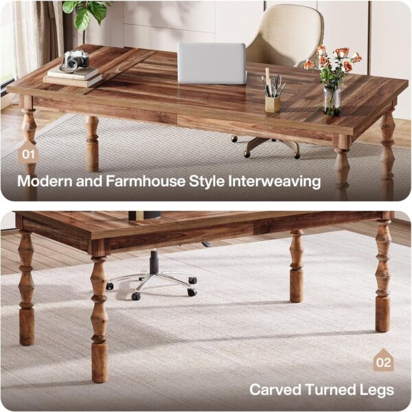 Tribesigns Large Executive Office Desk, 62.2-Inch Farmhouse Modern Computer Desk, Mid Century Study Writing Table Workstations Business Office Furniture with Carved Turned Legs (Walnut)