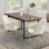 ECOTOUGE Velvet Dining Chairs Set of 2, Modern Arm Chair with Golden Metal Legs, Living Room Accent Chairs for Kitchen, Beige