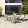 HAPPATIO Outdoor Dining Set 5 PCS, Aluminum Patio Dining Set Includes 1 Large Square Table with Umbrella Hole & 4 Swivel Dining Chairs, Patio Furniture Set for Lawn, Porch, Backyard (Brown)
