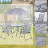 91lDNgc24DL._AC_SL1500_.jpg Shintenchi 6 Piece Patio Dining Set with Umbrella, Outdoor Furniture Set with 4 Folding Chairs and Tempered Glass Top Dining Table fot Lawn Backyard Garden Porch Silver