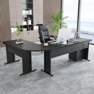 Tribesigns 83" L-Shaped Executive Desk, Large Office Desk with 3-Drawer Mobile File Cabinet, Industrial Computer Desk with Storage Drawers, Business Furniture Table Workstation for Home Office (Black)