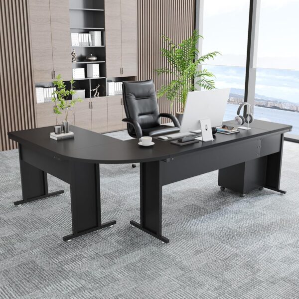Tribesigns 83" L-Shaped Executive Desk, Large Office Desk with 3-Drawer Mobile File Cabinet, Industrial Computer Desk with Storage Drawers, Business Furniture Table Workstation for Home Office (Black)