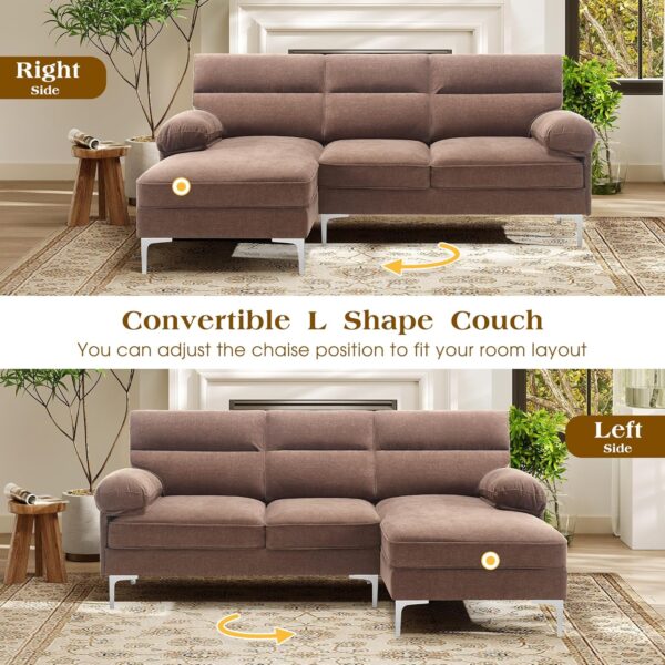 Hanherry 85" Sectional Sofa for Living Room, L Shape Couch Convertible 3 Seater Comfy Cpuch, Modern Chenille Fabric Couch with Reversible Chaise & Fluffy Armrests for Apartment, Small Space