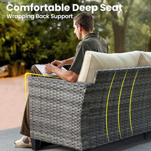 ovios 8 Pieces Patio Furniture Set, Outdoor Wicker Sofa with Swivel Rocking Chairs Solar Lights Table, Modern Deep Seat Rattan Couch Conversation Set for Porch Deck, Beige