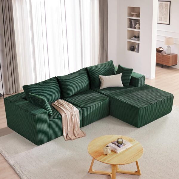 HUATEAN 108” Modular Sectional Sofa, Cloud Sectional Couch with Deep Seat, Modern Modular L-Shape Sofa Couch with Chaise,Upholstered Couches for Living Room Bedroom (Corduroy, Green)