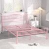 VECELO 14 Inch Queen Size Metal Platform Bed Frame with Headboard and Footboard, Heavy Duty Mattress Foundation with Steel Slats Support, No Box Spring Needed, Pink