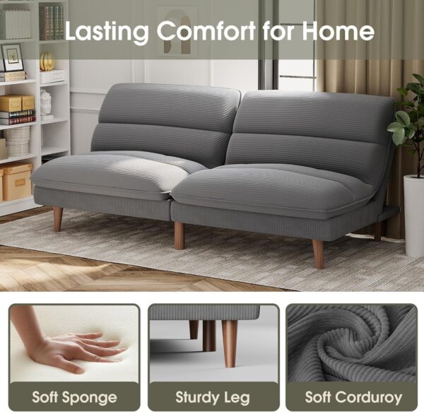 Homall Futon Couch, Modern Futon Sofa Bed with Adjustable Backrest, Convertible Sleeper Sofa Bed for Small Apartments, Loveseat, Office (Corduroy, Grey)