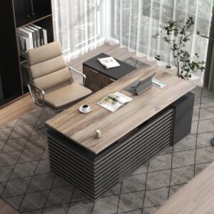 70.87IN Adjustable Heigh L Shaped Executive Desk w/7Cabinet Storage, Modern Computer Standing Home Office Desk w/Universal Charging Ports, Large Writing Table Business Workstation