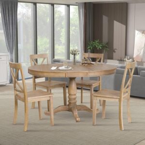 Merax 5 Pieces Dining Table Set,Retro Style Chairs with Solid Legs for Kitchen Diningroom, Natural Wood Wash