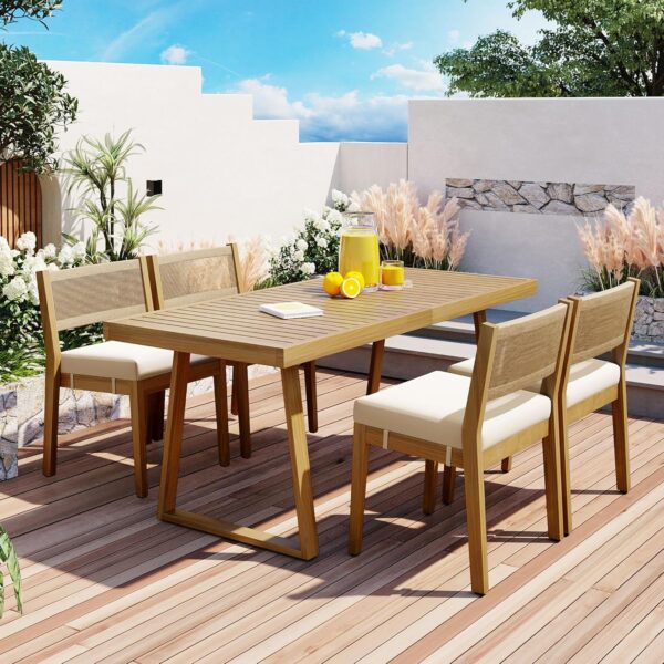 Outdoor Table and Chairs 5 Piece, Patio Dining Set for 4,Outside Wood Patio Furniture Sets for Backyard, Balcony, Garden, Porch, Deck, Lawn, Poolside, Farmhouse, Indoor, Beige