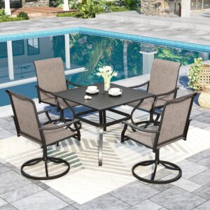 Sophia & William 5-Piece Outdoor Patio Dining Set, 4 x Patio Dining Swivel Chairs with 37" Outdoor Square Table, All-Weather for Lawn, Park, and Courtyard