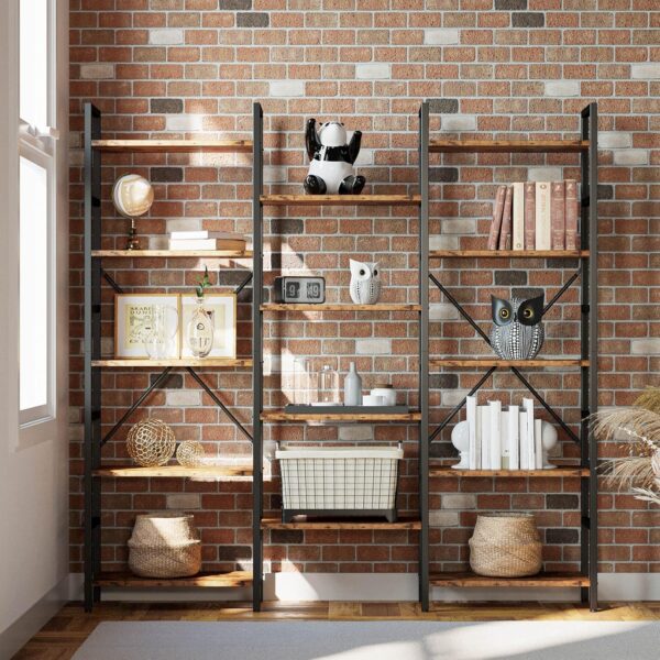 IRONCK Bookcases and Bookshelves Triple Wide 5 Tiers Industrial Bookshelf, Large Etagere Bookshelf Open Display Shelves with Metal Frame for Living Room Bedroom Home Office