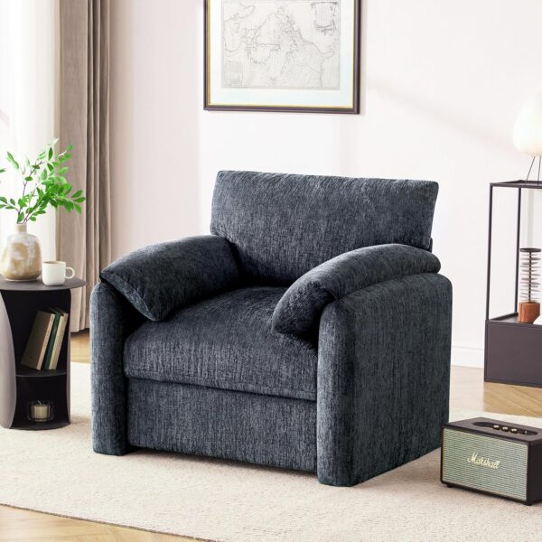 Chenille Oversized Armchair, 38.6" Wide Accent Chairs for Living Room & Bedroom Modern Lounge Chair, Upholstered Mid-Century Reading Chair, Comfy Living Room Chair, Single Sofa Chair, Blue