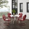Crosley Furniture Tulip 5-Piece Outdoor Dining Set for 4, Retro Metal Round Patio Table and Chairs for Deck, Dark Red Satin