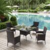 ALAULM 5 Piece Patio Dining Set All-Weather Wicker Outdoor Patio Furniture Set w/Tempered Glass Tabletop, Removable Cushions and Umbrella Hole for Patio, Backyard, Garden, Poolside（Brown）