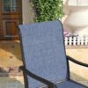 DIFY 5 Pieces Outdoor Dining Set, Patio Dining Furniture Set with 42" Black Round Dining Table with Metal Frame & 6 Blue Patio Swivel High Back Chairs for Garden, Porch, Deck and Lawn