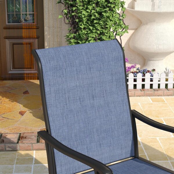 DIFY 5 Pieces Outdoor Dining Set, Patio Dining Furniture Set with 42" Black Round Dining Table with Metal Frame & 6 Blue Patio Swivel High Back Chairs for Garden, Porch, Deck and Lawn
