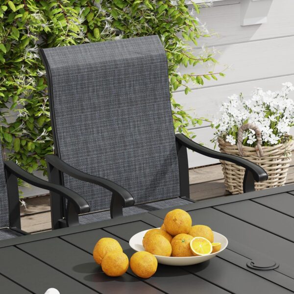 VICLLAX 5 Pieces Outdoor Dining Set, Patio Furniture Set of 4 Patio Swivel Dining Chairs and Square Patio Table with Storage Shelf, Dark Charcoal Chairs & Black Tabletop