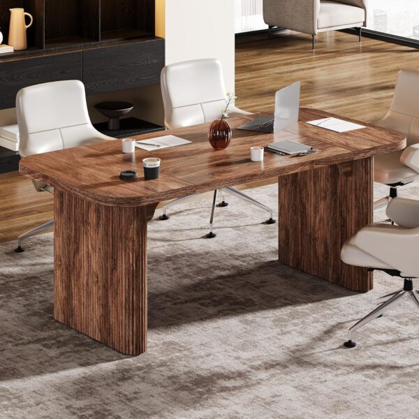 Tribesigns Wood Office Desk, 62-Inch Modern Executive Desk, Large Aesthetic Computer Work Desk with Double Pedestal, Workstation for Home Office (Brown)