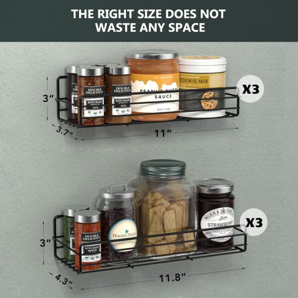 Moforoco Spice Rack Organizer Wall Mount (6Pack), Hanging Black Spice Pantry Organization Storage Shelf, Farmhouse Seasoning Organizer, Flexible Wall Shelves, Kitchen Essentials Home Decor