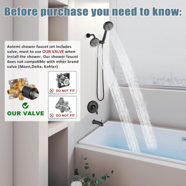 Aolemi Shower Faucet Set with Tub Spout Rain Shower Head System Shower Trim Kit Pressure Rough-in Valve Included 8 Setting Dual Shower Head and Handheld Spray Oil Rubbed Bronze