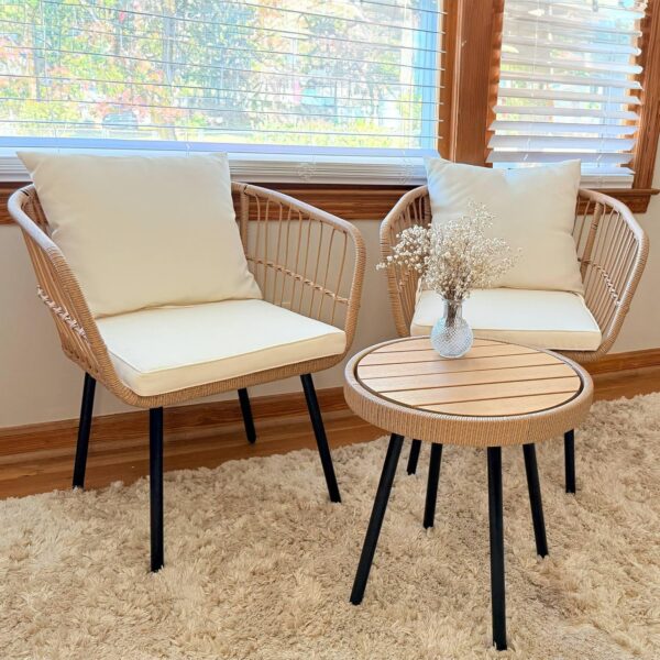 YITAHOME Accent Chairs Set of 2 Mid-Century Modern Chair with Pillow Upholstered Lounge Arm Chair with Side Table & Soft Cushion for Living Room, Bedroom, Balcony, Beige