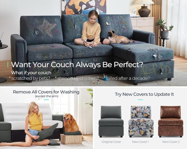 LINSY HOME Modular Sofa, Sectional Couch U Shaped Sofa with Storage, Memory Foam, 6 Seat Sectionals Chaise for Living Room, Dark Grey