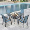 Sophia & William Patio Dining Set 5 Pieces, 4 Stackable Aluminum Textilene Dining Chairs with 37"x 37" Square Dining Table, Patio Table Chair Set for Outdoor Garden Lawn (Blue)