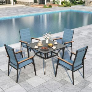 Sophia & William Patio Dining Set 5 Pieces, 4 Stackable Aluminum Textilene Dining Chairs with 37"x 37" Square Dining Table, Patio Table Chair Set for Outdoor Garden Lawn (Blue)