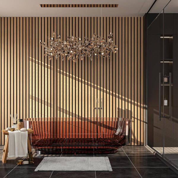 94"" L x 24"" W Acoustic Wood Wall Paneling, Decorative Sound Proof Panels for Walls and Ceilings, 3D Slat Wood Wall Panels (Set of 10) (American Oak), ACP10