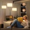36W LED Arc Floor Lamp with 3 White Fabric Shades, 3000LM Super Bright Standing Lamp with Remote Control & Touch, Stepless Dimming, Individual Light Control for Living Room, Bedroom