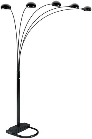 5-Arm Arch Floor Lamp with Dimmer (Black, 6962) Bulbs are not Included, Bulb Base is E 12