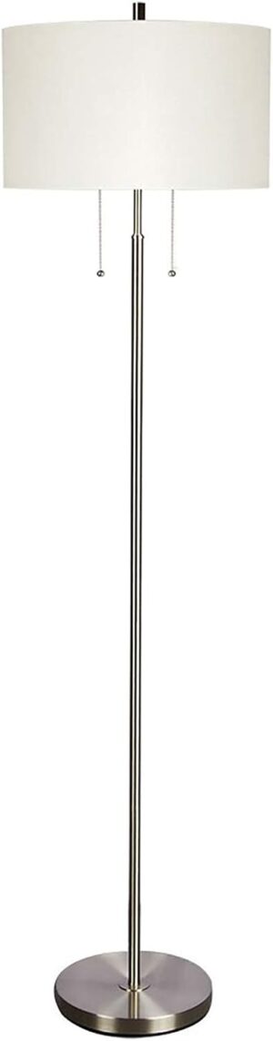 DEEPLITE Modern 2-Light Floor Lamp, Tall Standing Lamp with 2 Bulb Socket for Living Room Bedroom Office Bright Lighting, Brushed Nickel Body, White Lampshade