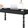 Tribesigns Large Executive Office Desk, 62.2-Inch Farmhouse Modern Computer Desk, Mid Century Study Writing Table Workstations Business Office Furniture with Carved Turned Legs (Black)