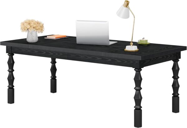 Tribesigns Large Executive Office Desk, 62.2-Inch Farmhouse Modern Computer Desk, Mid Century Study Writing Table Workstations Business Office Furniture with Carved Turned Legs (Black)