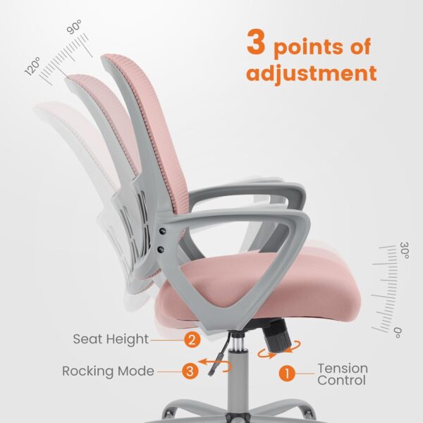 Office Computer Desk Managerial Executive Chair, Ergonomic Mid-Back Mesh Rolling Work Swivel Chairs with Wheels, Comfortable Lumbar Support, Comfy Arms for Home, Bedroom, Study, Student