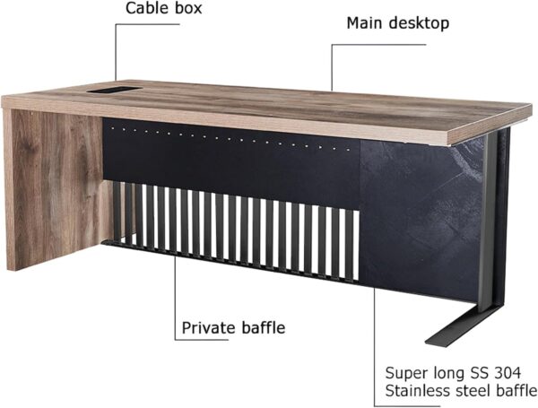 63 Inch Modern Executive Office Desk, Computer Writing Desk for Home Office, Business Furniture Workstation Stainless Steels Sturdy Frame 1.97IN Thick Desktop(Left, 63×31.5×30 in)