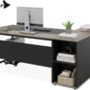 Tribesigns 71 inch Executive Desk, L Shaped Desk with Cabinet Storage, Executive Office Table with Shelves, Business Furniture Set Workstation for Home Office, Gray