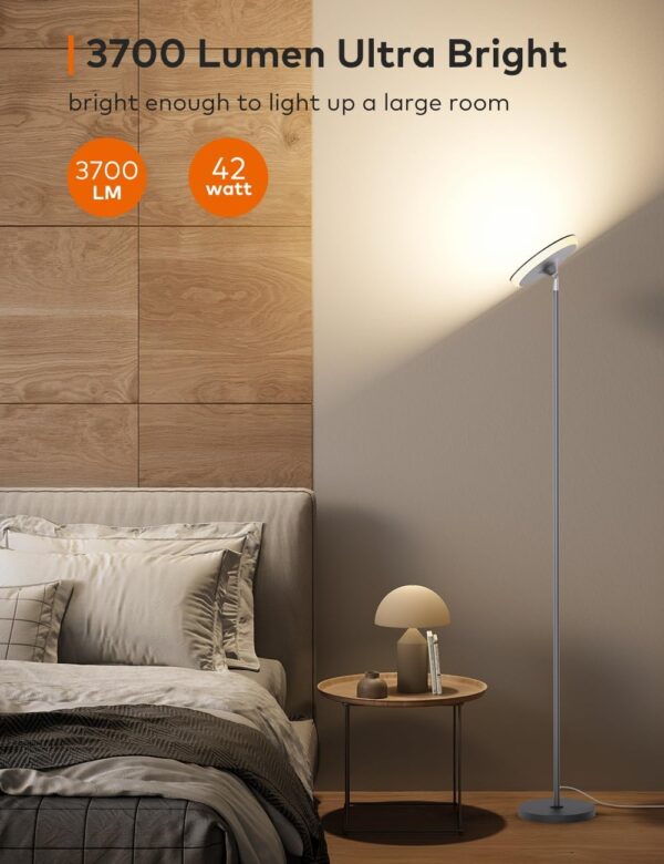 Bright Floor Lamp,42W 3700LM LED Torchiere Floor Lamps for Living Room, 71in. Modern Tall Standing Light with Remote,Color & Brightness Dimmable Sky Light,1/2/3H Timer for Bedroom,Office(Gray)